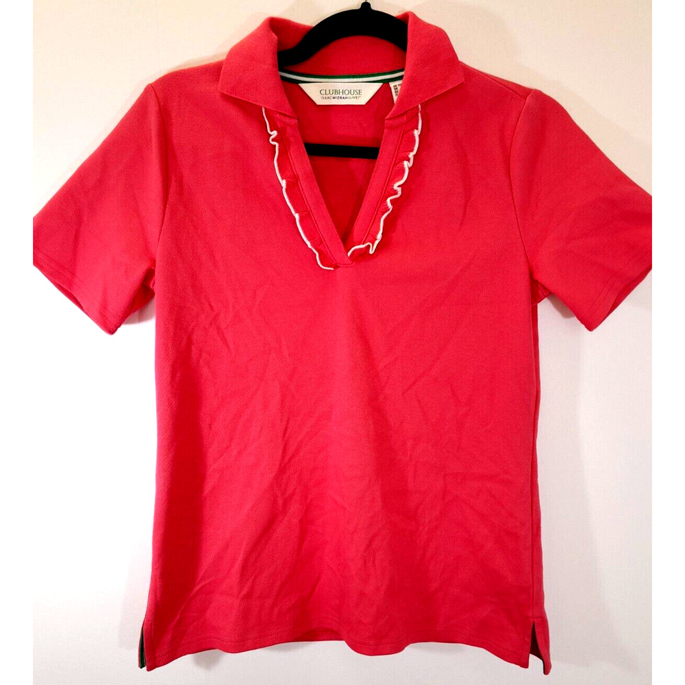 Isaac Mizrahi Live Women XS Cotton Short Sleeve Orange White Blouse Side Slits